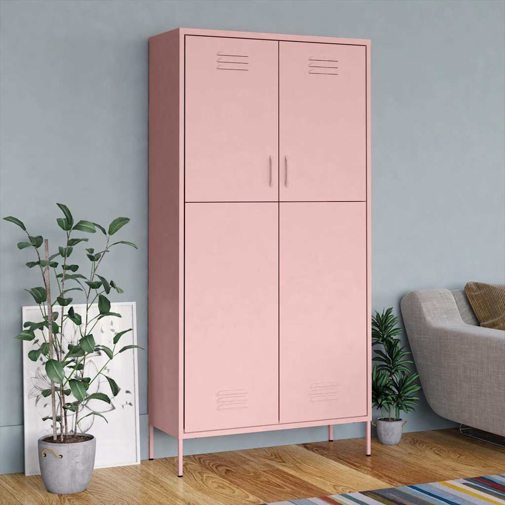 336247 vidaXL Wardrobe Pink 90x50x180 cm Steel 1