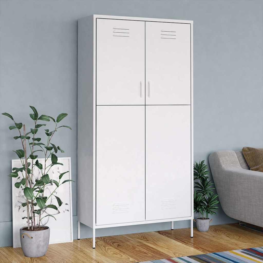 336251 vidaXL Wardrobe White 90x50x180 cm Steel 1