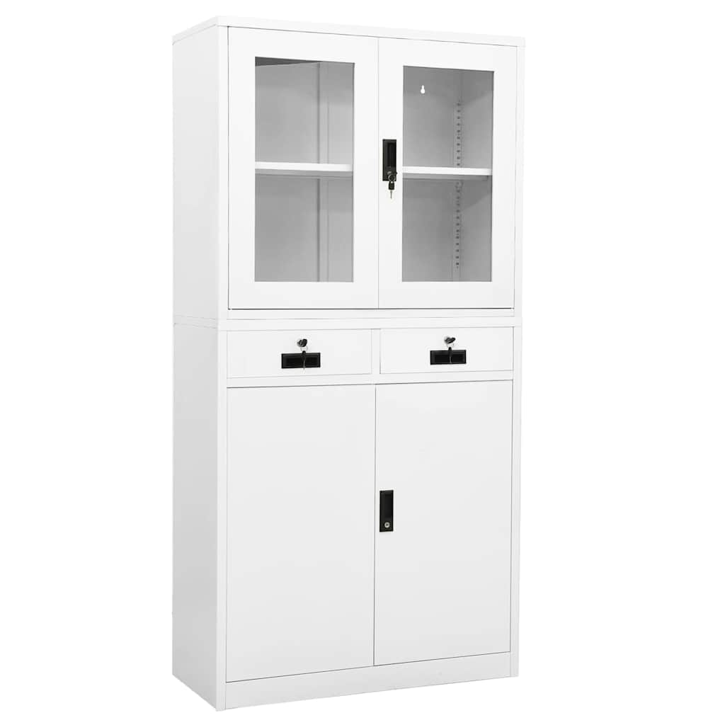 vidaXL Office Cabinet | White | Steel and tempered glass | 90 x 40 x 180 cm 1