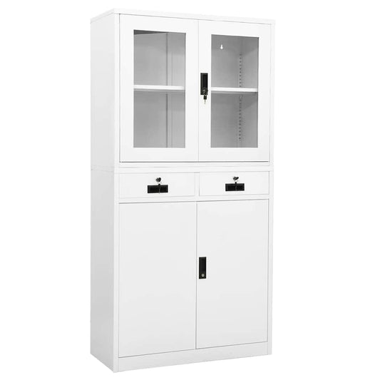 vidaXL Office Cabinet | White | Steel and tempered glass | 90 x 40 x 180 cm 1