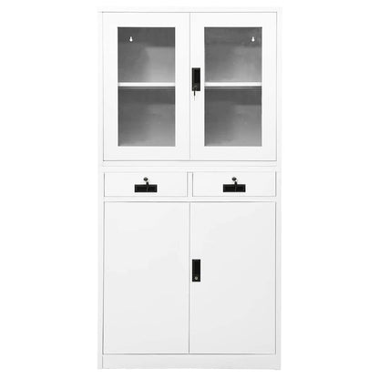 vidaXL Office Cabinet | White | Steel and tempered glass | 90 x 40 x 180 cm 2