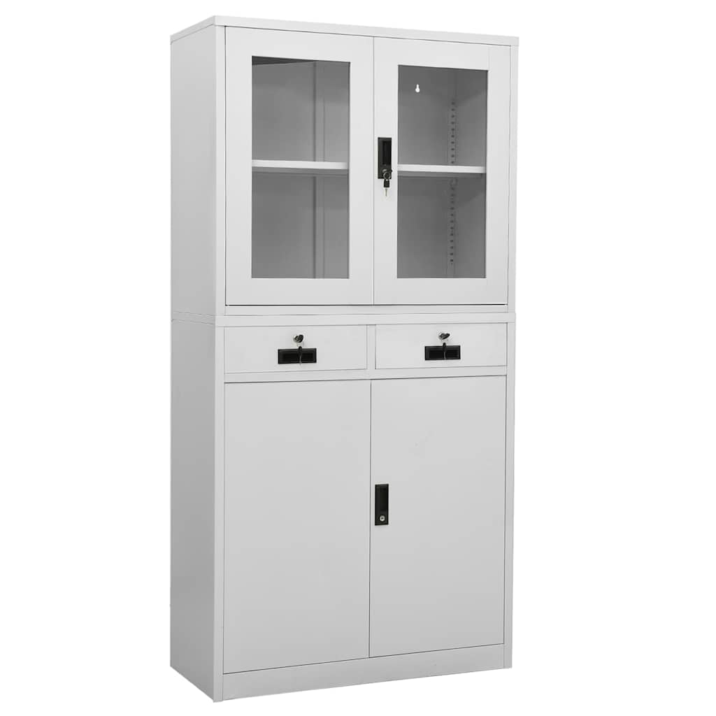 vidaXL Office Cabinet Light Grey 90x40x180 cm Steel and Tempered Glass 1