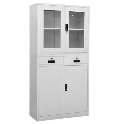 vidaXL Office Cabinet Light Grey 90x40x180 cm Steel and Tempered Glass 1