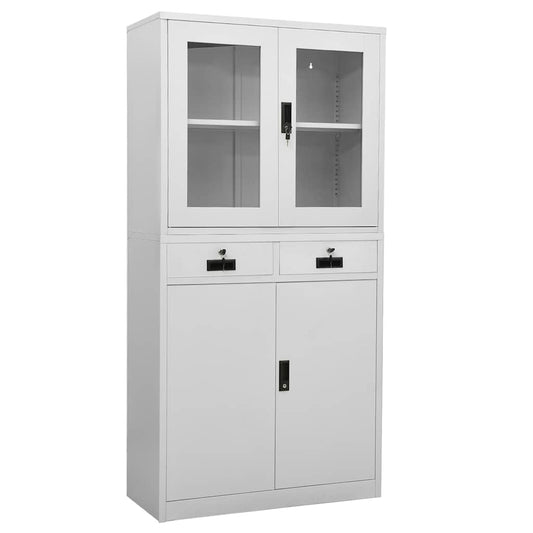 Office Cabinet 90x40x180 cm Steel and Tempered Glass Light grey
