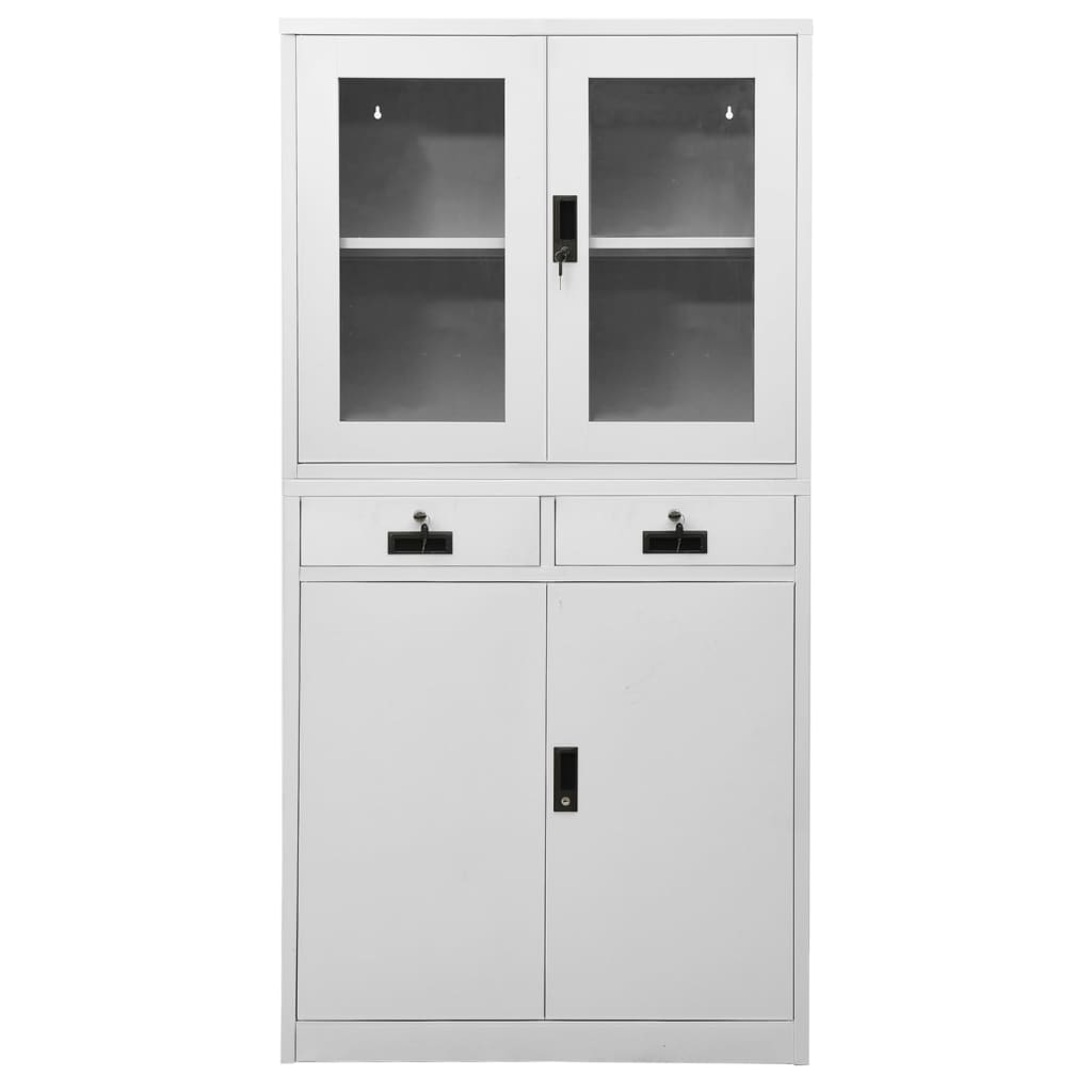 vidaXL Office Cabinet Light Grey 90x40x180 cm Steel and Tempered Glass 2