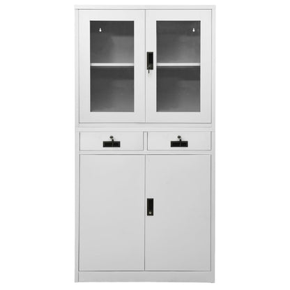 vidaXL Office Cabinet Light Grey 90x40x180 cm Steel and Tempered Glass 2