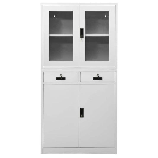 Office Cabinet 90x40x180 cm Steel and Tempered Glass Light grey