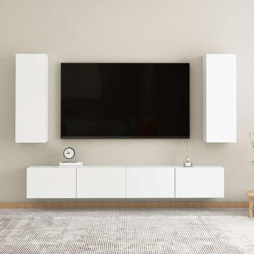 4 Piece TV Cabinet Set Engineered Wood Width 160 cm White