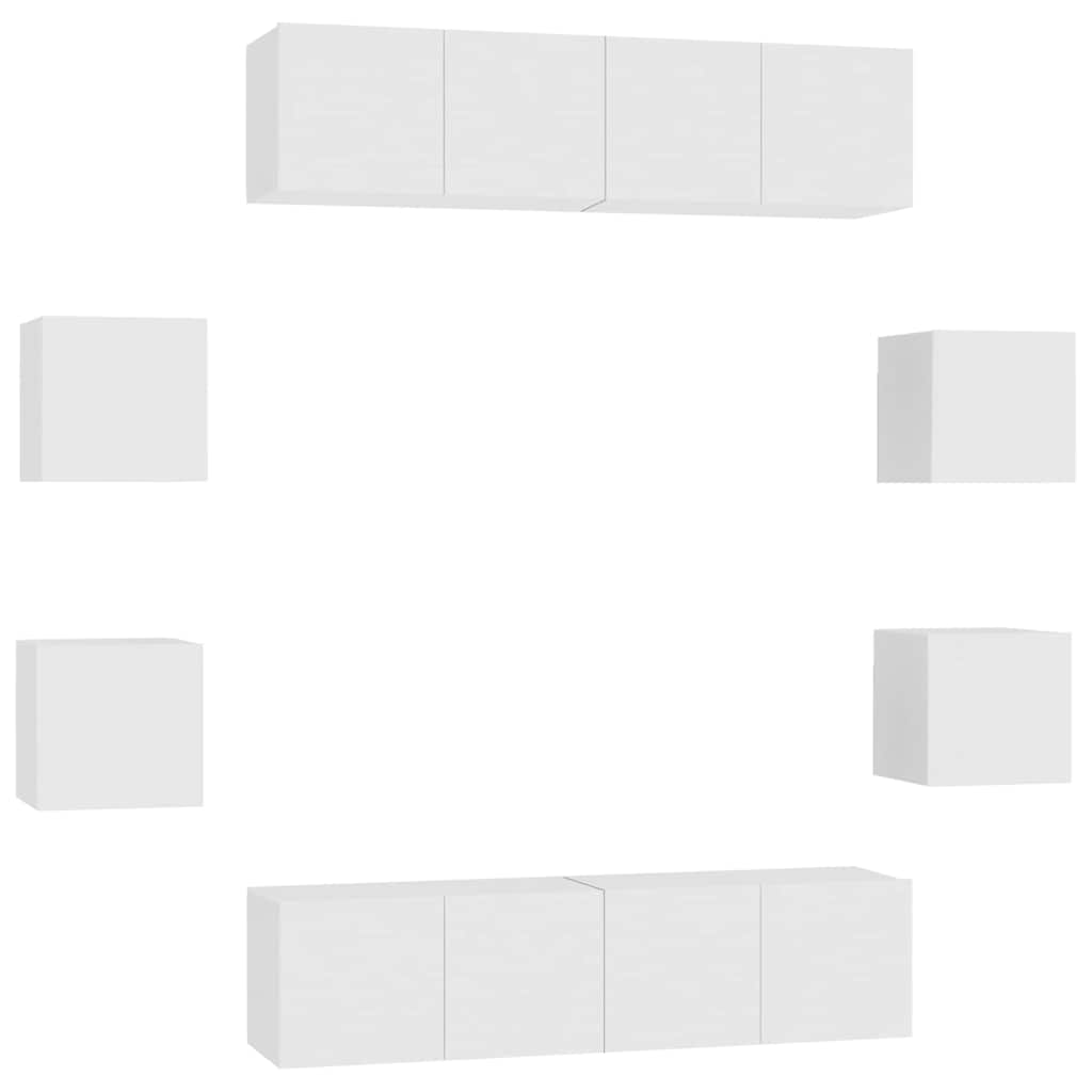 vidaXL 8 Piece TV Cabinet Set White Engineered Wood 2