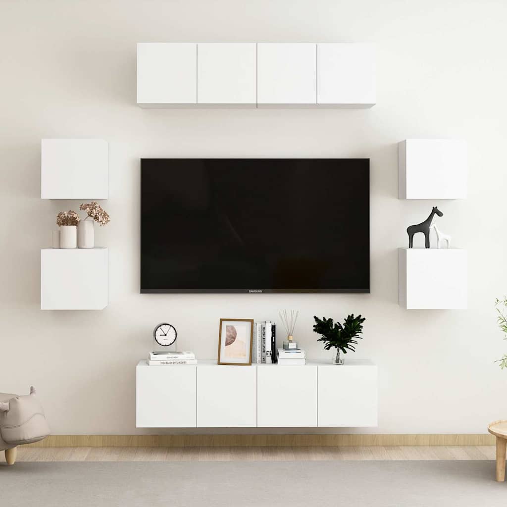 vidaXL 8 Piece TV Cabinet Set White Engineered Wood 1