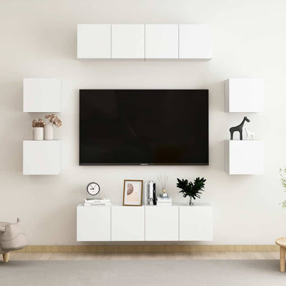 vidaXL 8 Piece TV Cabinet Set White Engineered Wood 1