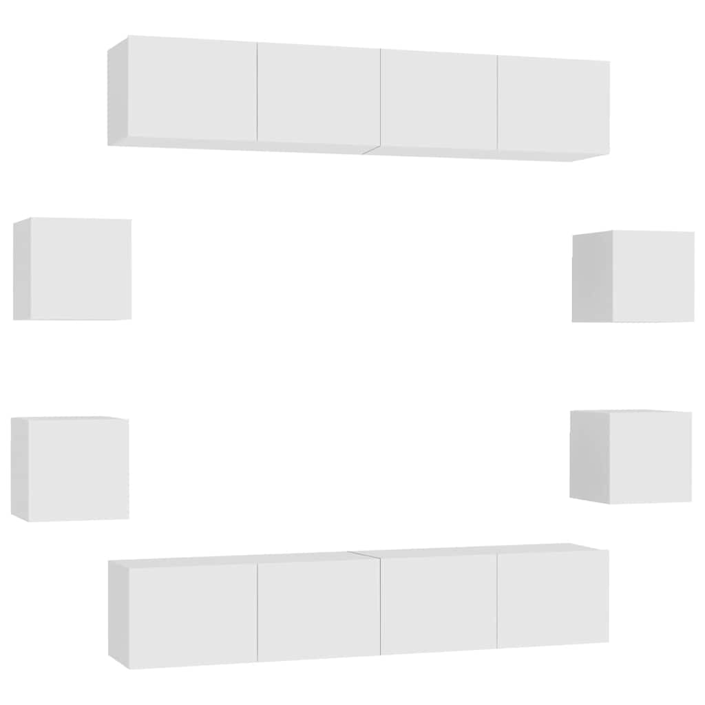 vidaXL 8 Piece TV Cabinet Set White Engineered Wood 2