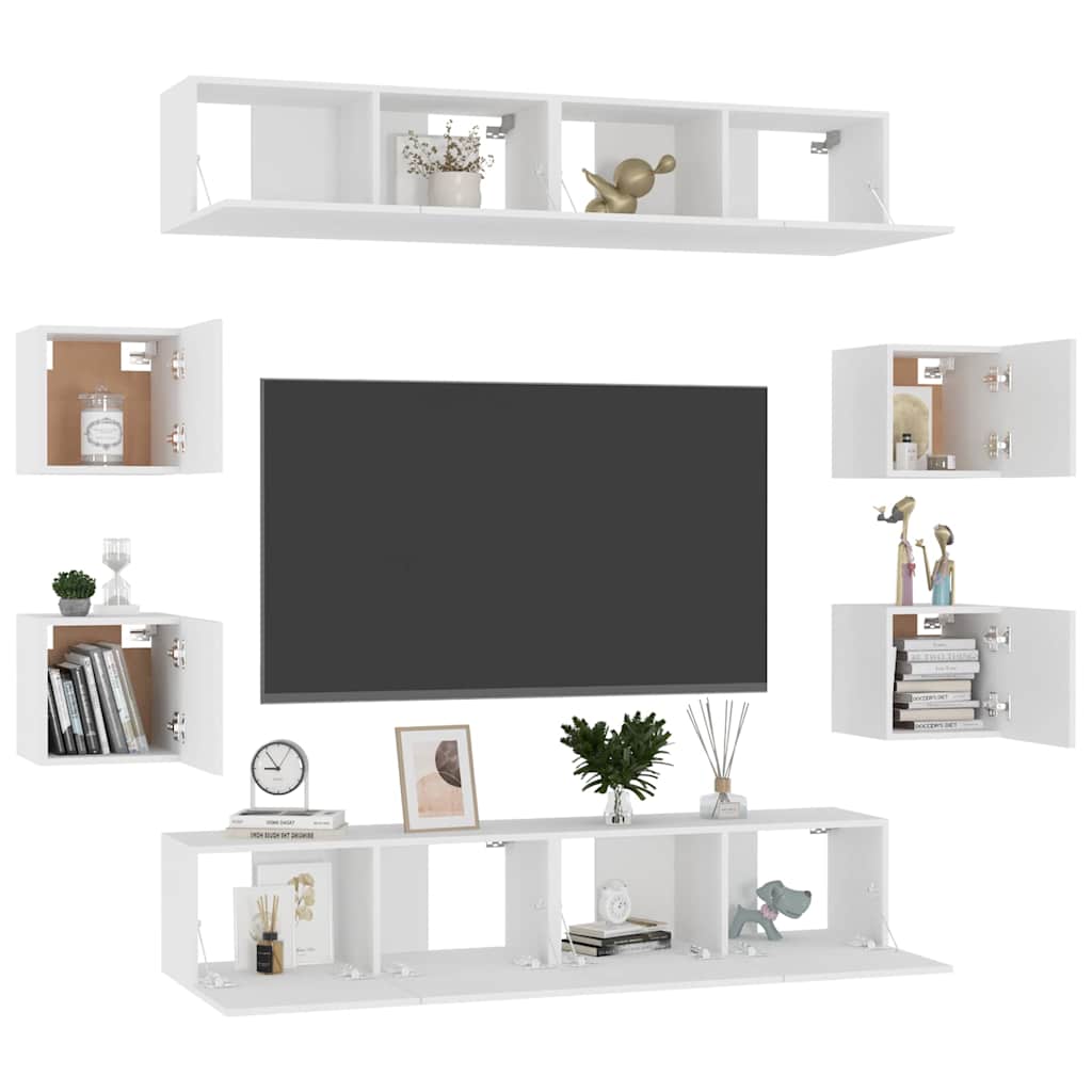 vidaXL 8 Piece TV Cabinet Set White Engineered Wood 6