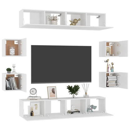 vidaXL 8 Piece TV Cabinet Set White Engineered Wood 6