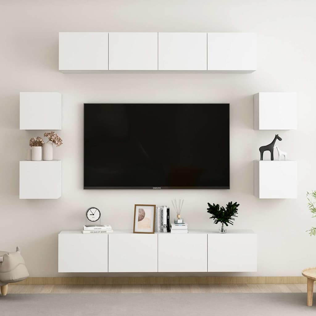 vidaXL 8 Piece TV Cabinet Set White Engineered Wood 1