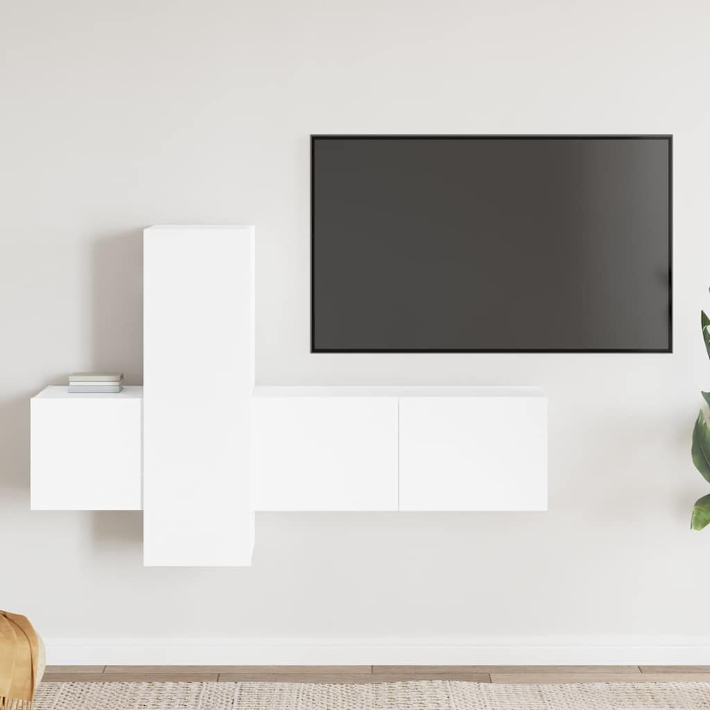 3 Piece TV Cabinet Set Engineered Wood Width 80 cm White