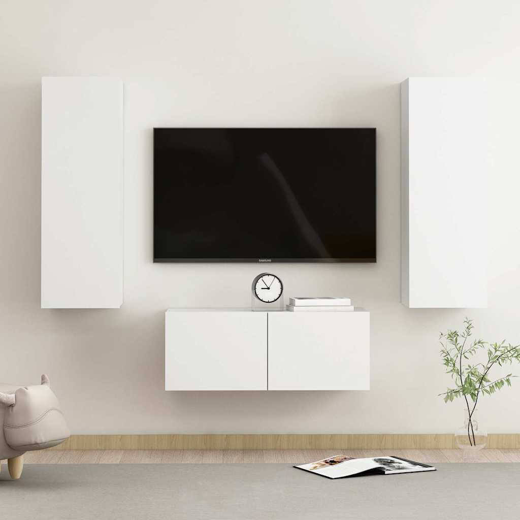 3 Piece TV Cabinet Set Engineered Wood Width 80 cm White