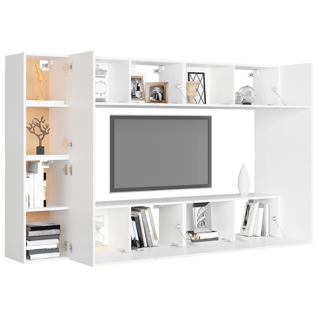 vidaXL 8 Piece TV Cabinet Set White Engineered Wood 5