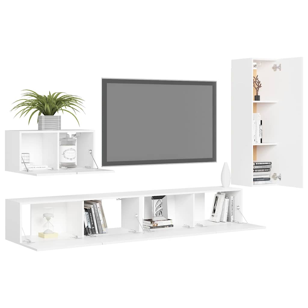 vidaXL 4 Piece TV Cabinet Set White Engineered Wood 3