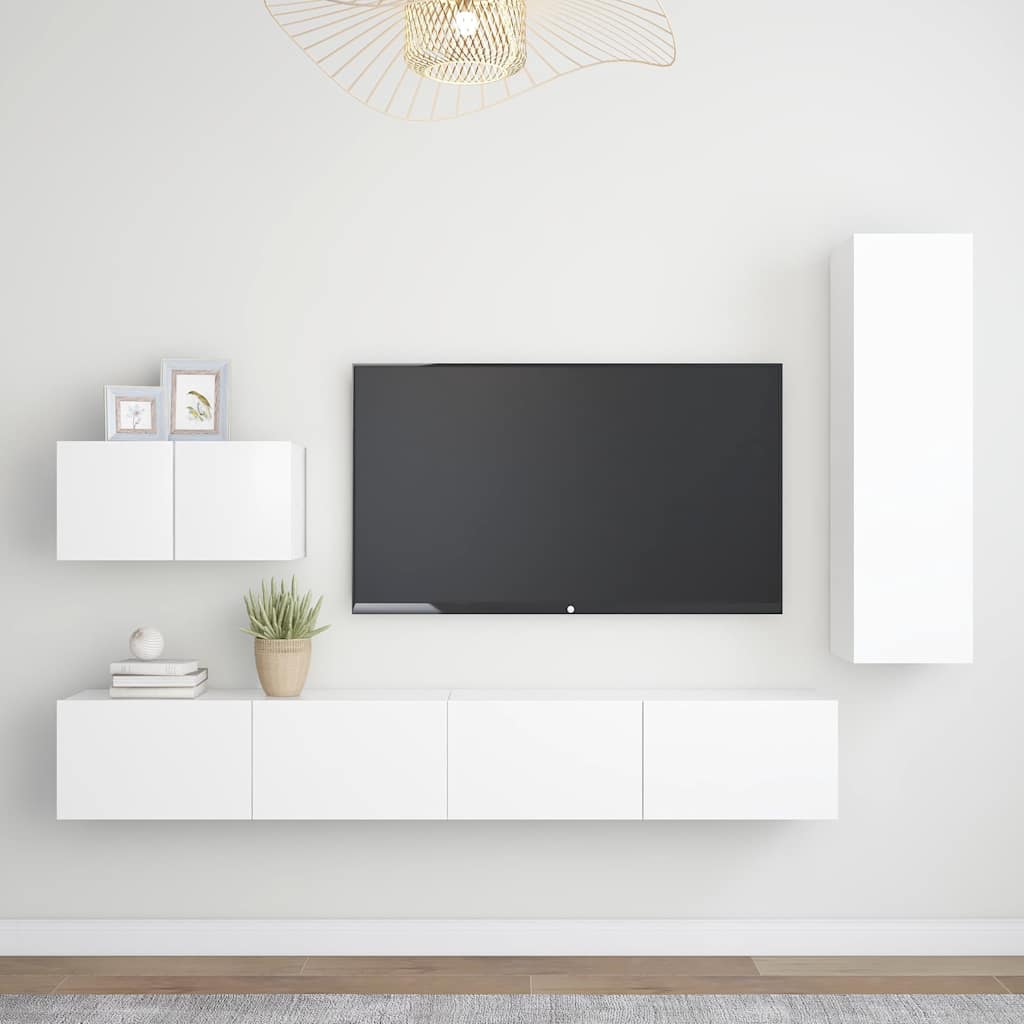 vidaXL 4 Piece TV Cabinet Set White Engineered Wood 1