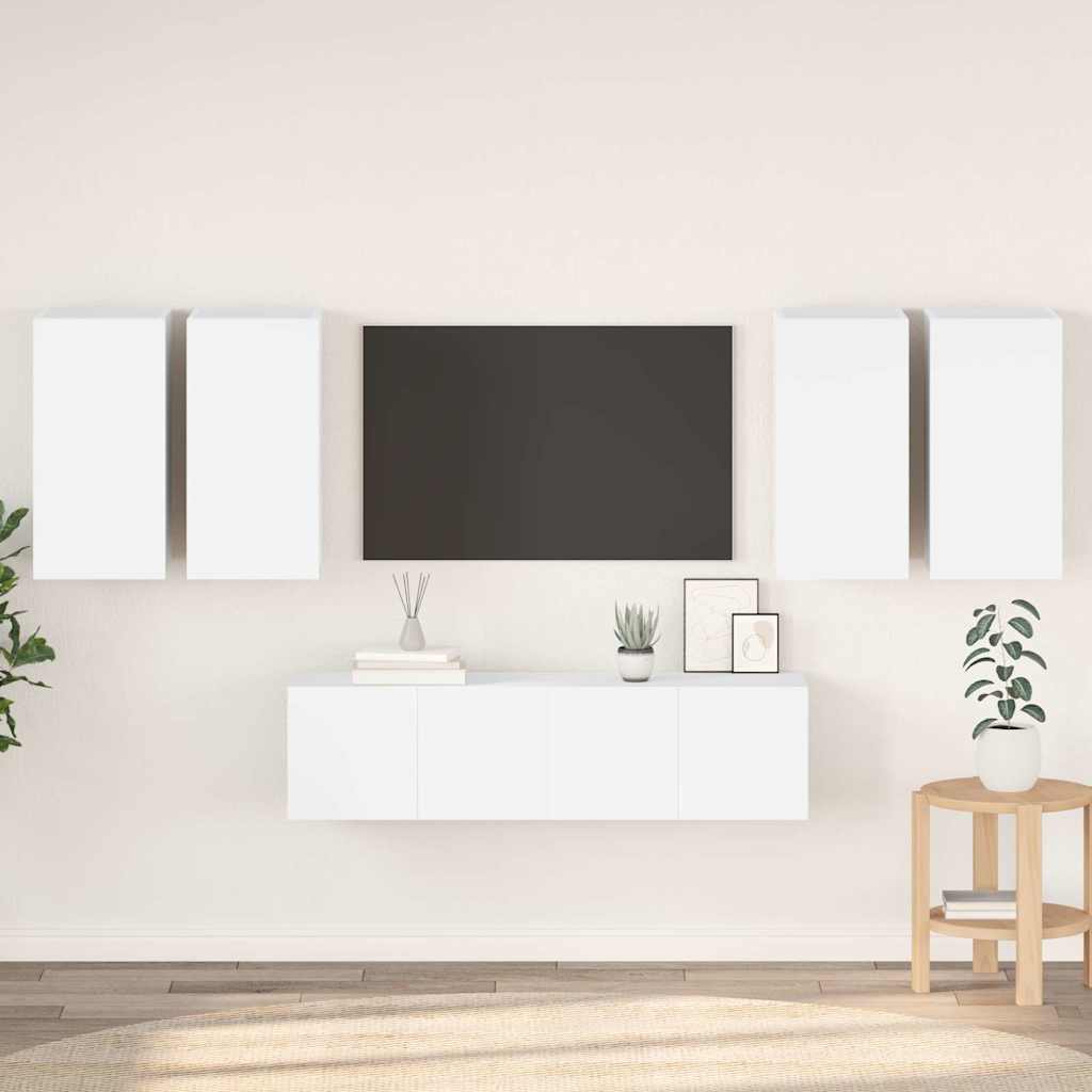 vidaXL 6 Piece TV Cabinet Set White Engineered Wood 1