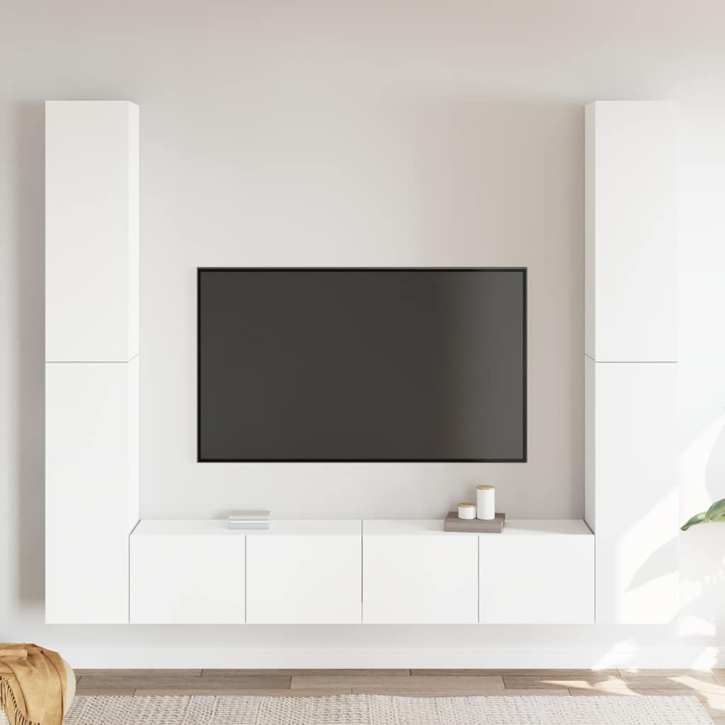 vidaXL 6 Piece TV Cabinet Set White Engineered Wood 1