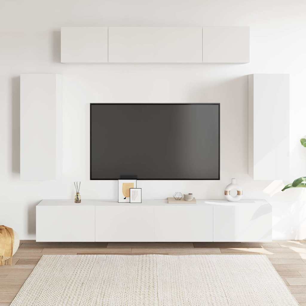 vidaXL 6 Piece TV Cabinet Set White Engineered Wood 1