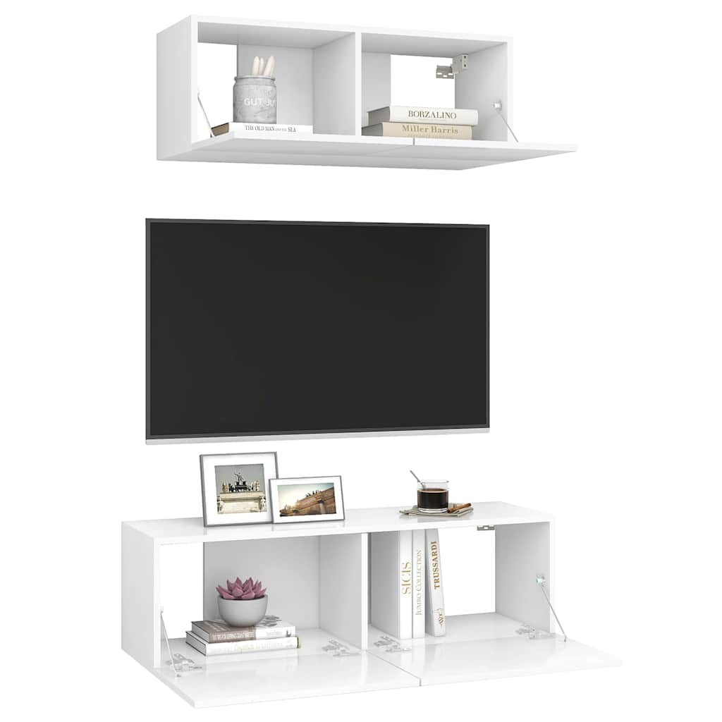 2 Piece TV Cabinet Set Engineered Wood Width 80/100 cm White
