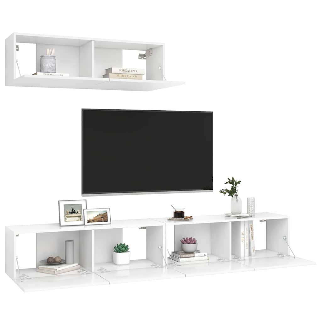 3 Piece TV Cabinet Set Engineered Wood Width 100 cm White