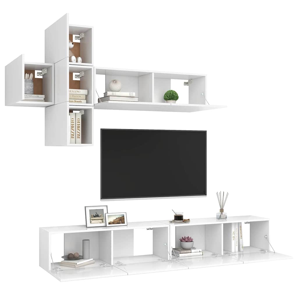 vidaXL 7 Piece TV Cabinet Set White Engineered Wood 3