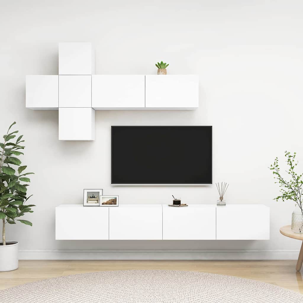vidaXL 7 Piece TV Cabinet Set White Engineered Wood 1