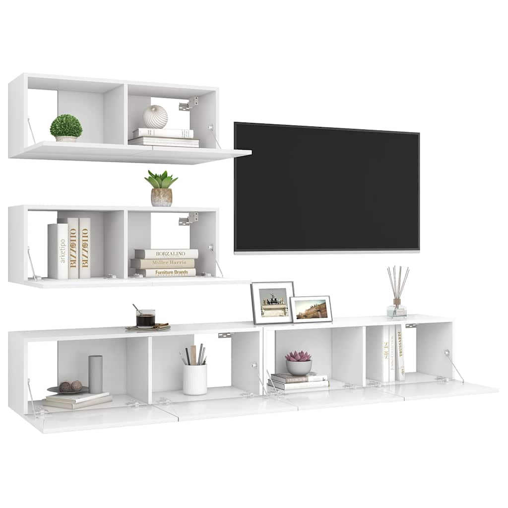 vidaXL 4 Piece TV Cabinet Set White Engineered Wood 5