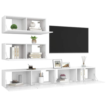 vidaXL 4 Piece TV Cabinet Set White Engineered Wood 5