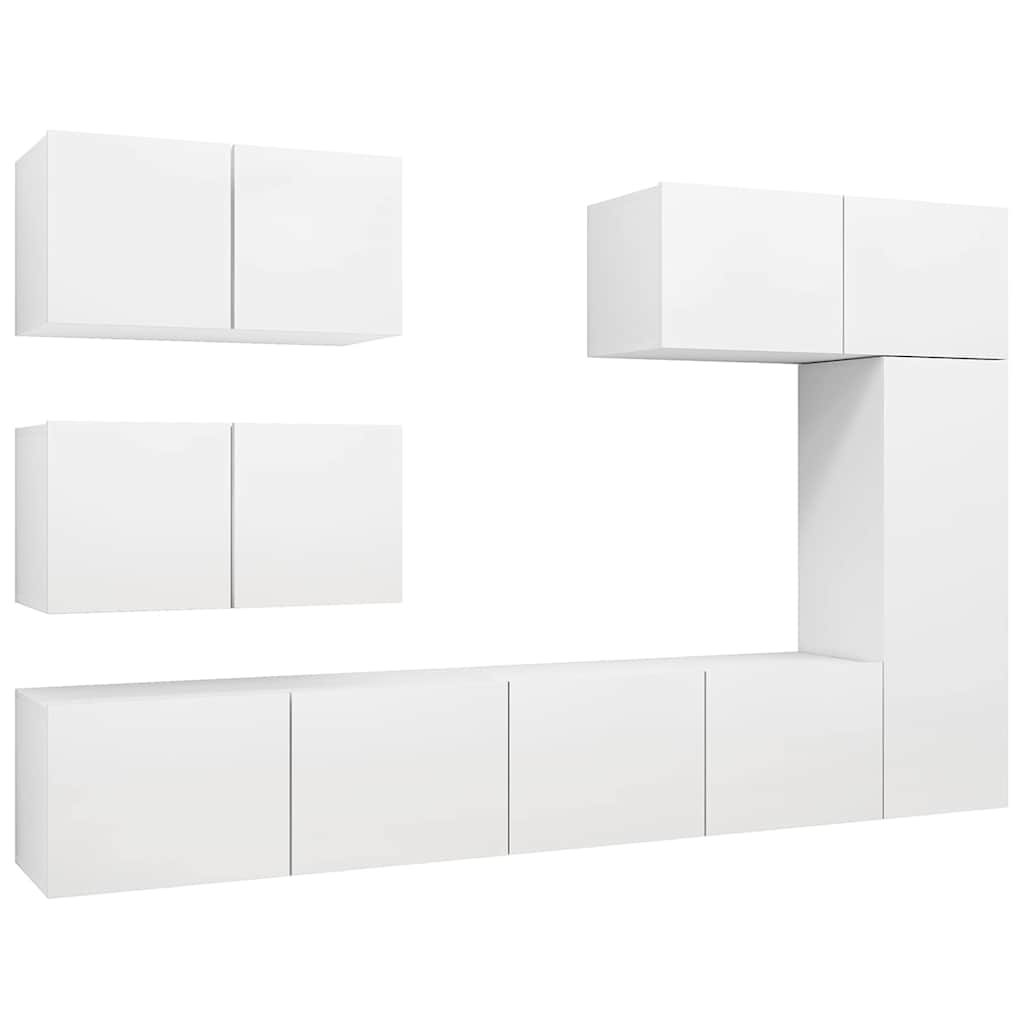 vidaXL 6 Piece TV Cabinet Set White Engineered Wood 2