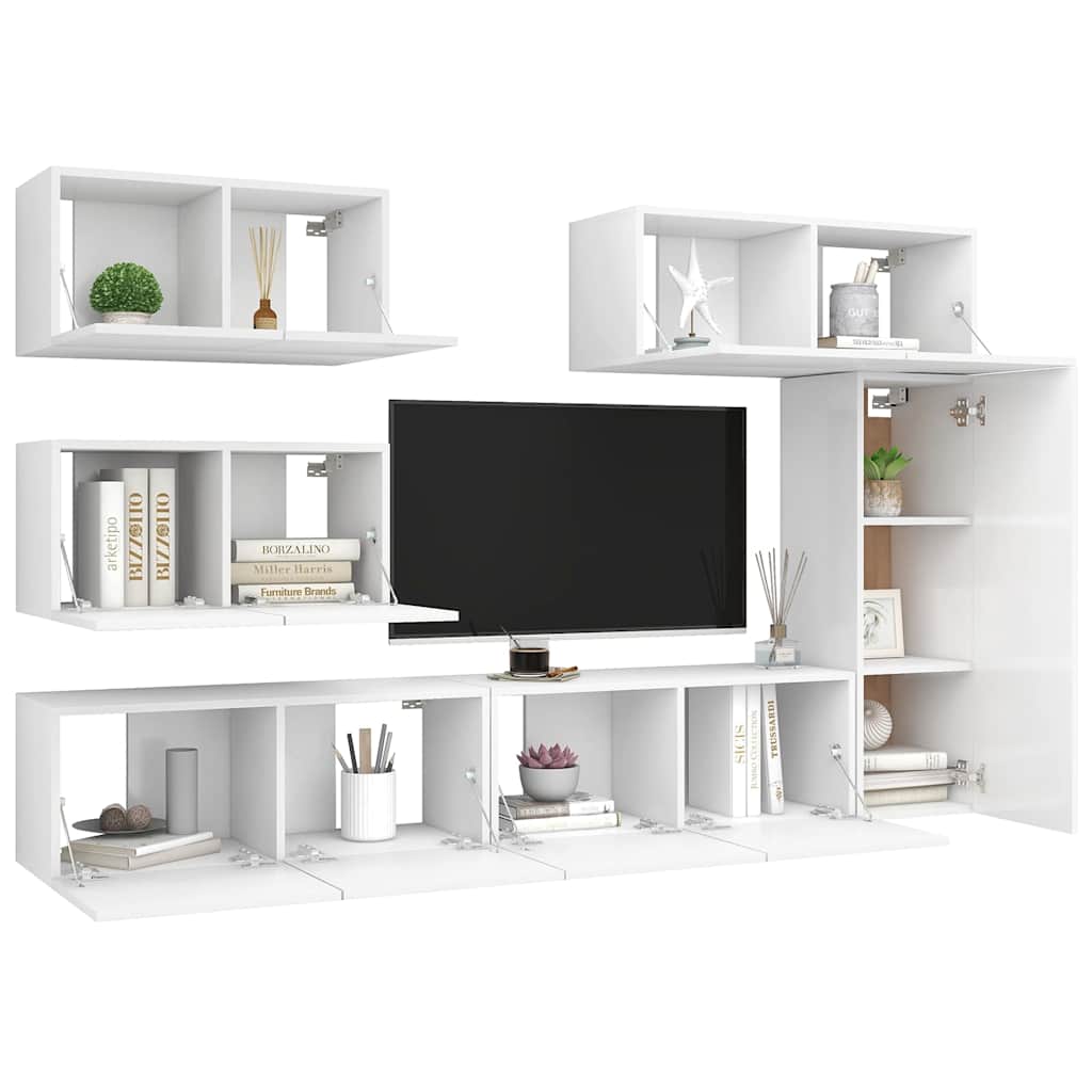 vidaXL 6 Piece TV Cabinet Set White Engineered Wood 3