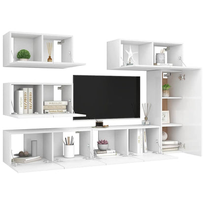 vidaXL 6 Piece TV Cabinet Set White Engineered Wood 3