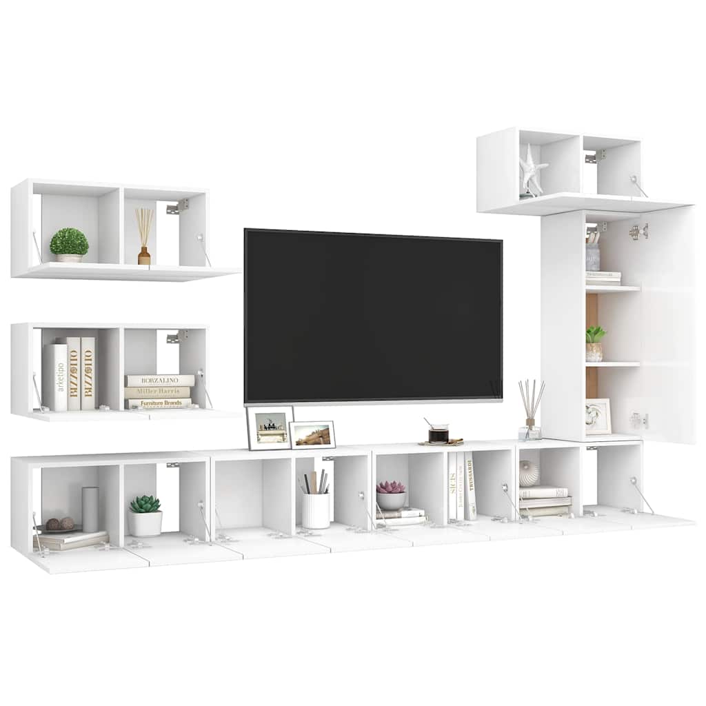 vidaXL 8 Piece TV Cabinet Set White Engineered Wood 5