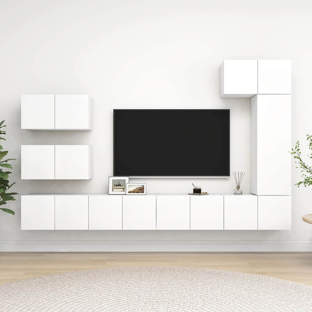 vidaXL 8 Piece TV Cabinet Set White Engineered Wood 1
