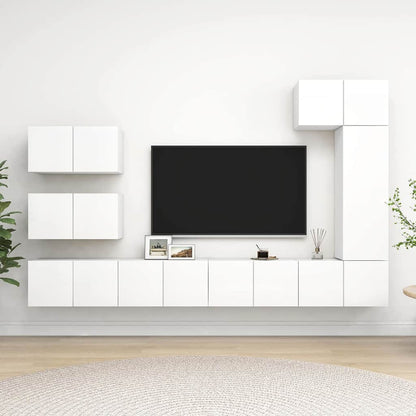 vidaXL 8 Piece TV Cabinet Set White Engineered Wood 1