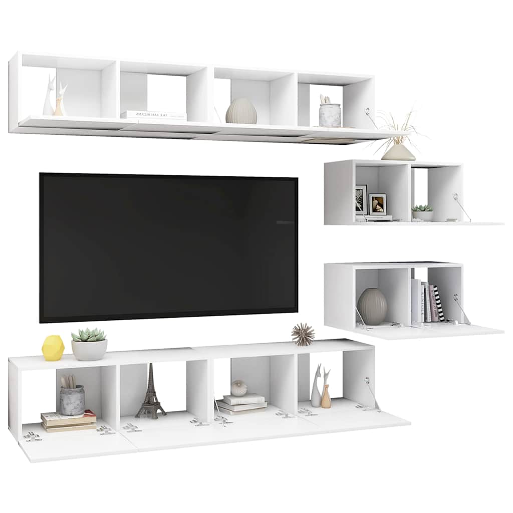 vidaXL 6 Piece TV Cabinet Set White Engineered Wood 3