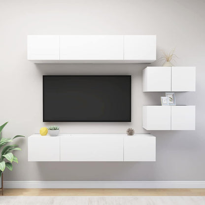 vidaXL 6 Piece TV Cabinet Set White Engineered Wood 1