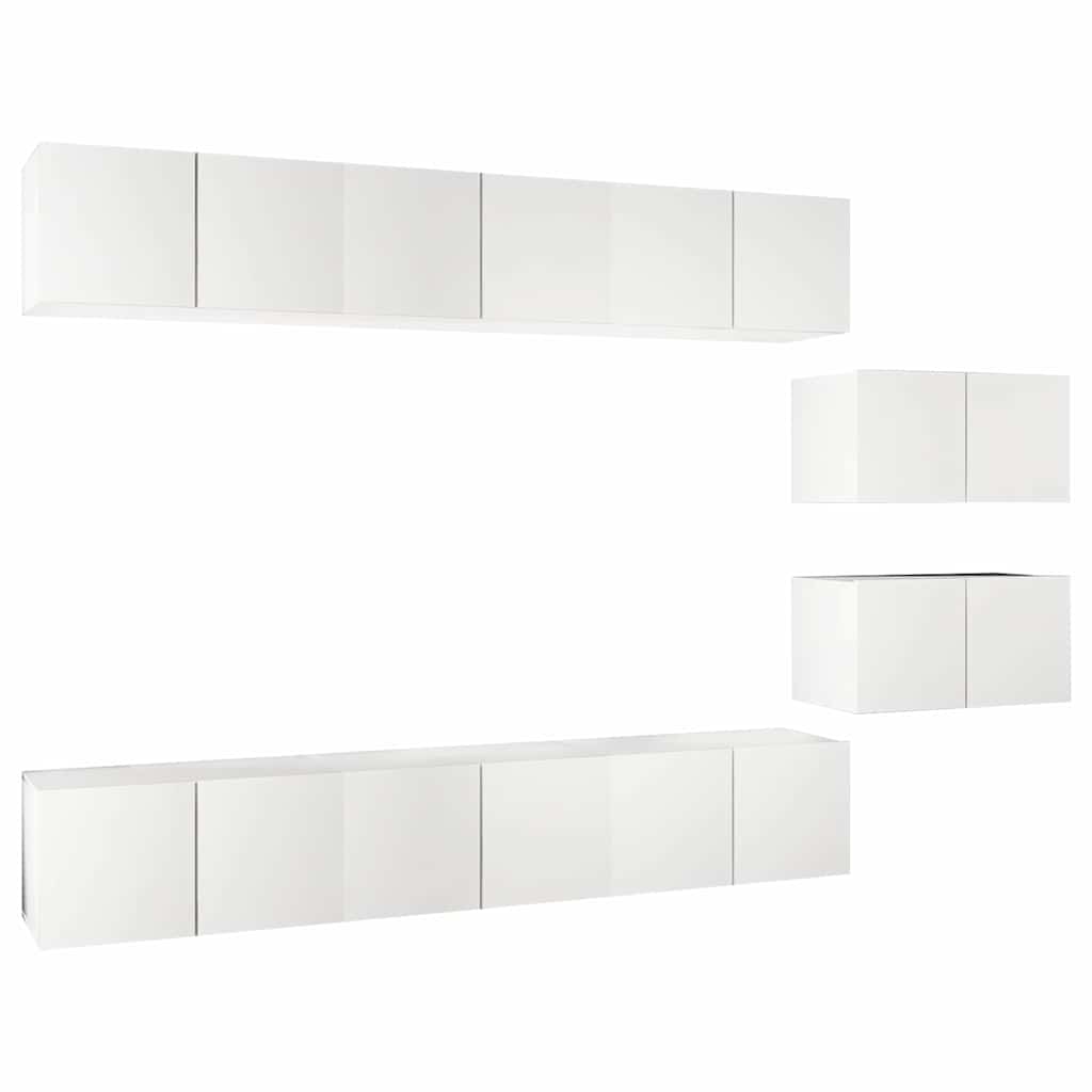 vidaXL 8 Piece Wall-mounted TV Cabinet Set White Engineered Wood 2
