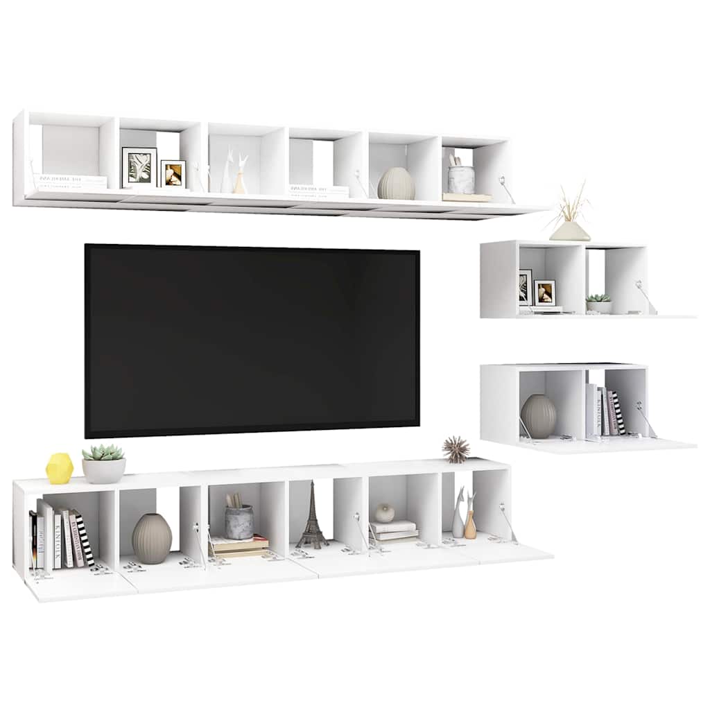 vidaXL 8 Piece Wall-mounted TV Cabinet Set White Engineered Wood 4