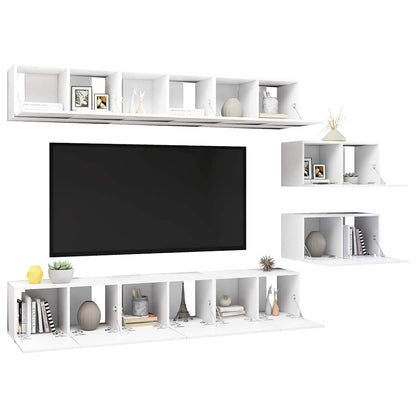 vidaXL 8 Piece Wall-mounted TV Cabinet Set White Engineered Wood 4