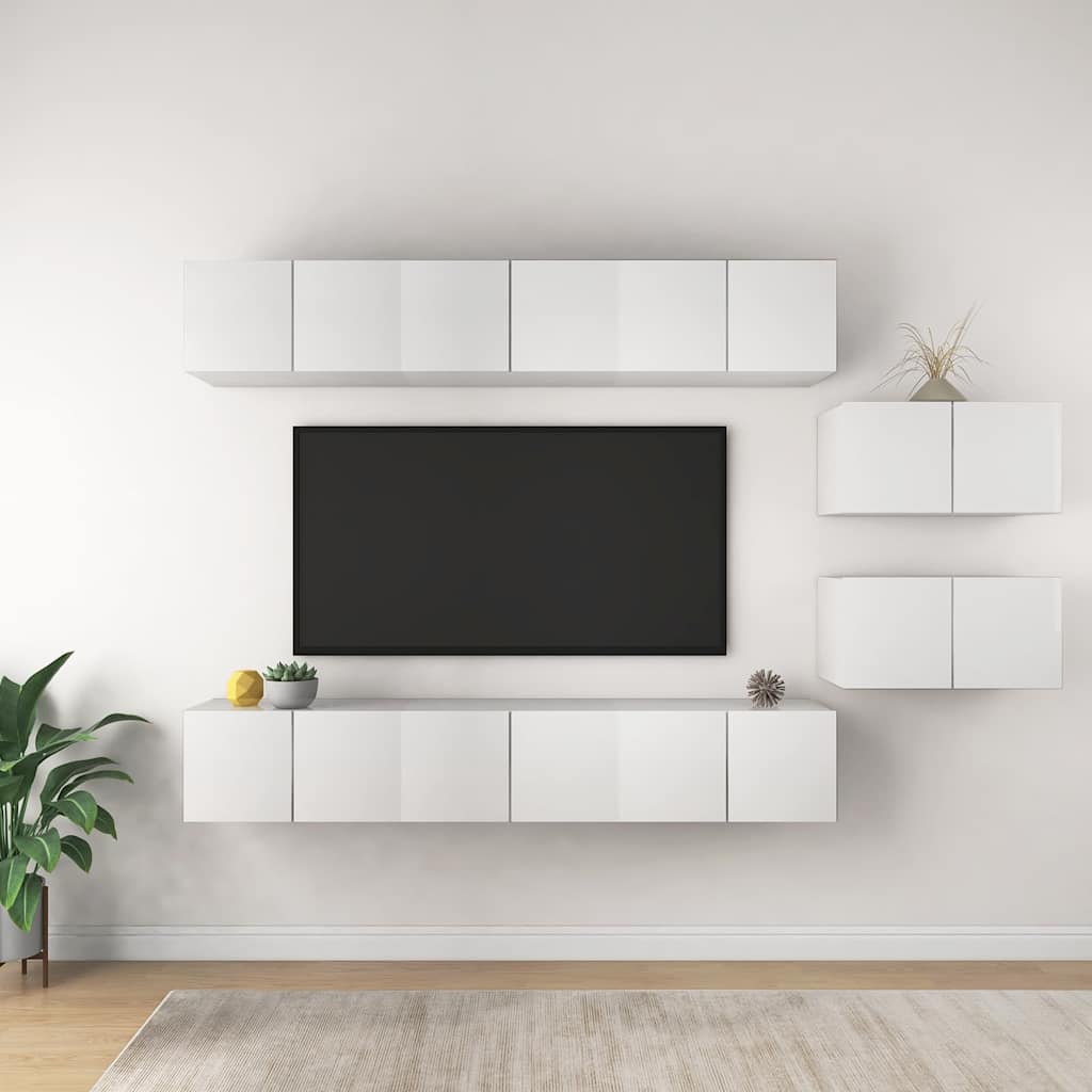 vidaXL 8 Piece Wall-mounted TV Cabinet Set White Engineered Wood 1
