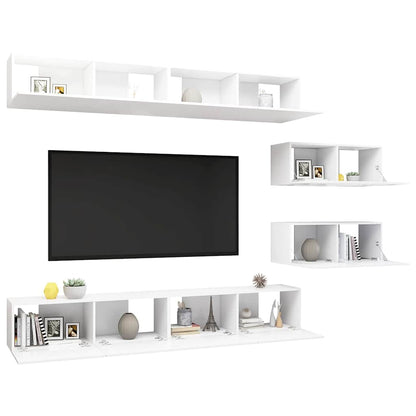 vidaXL 6 Piece TV Cabinet Set White Engineered Wood 5