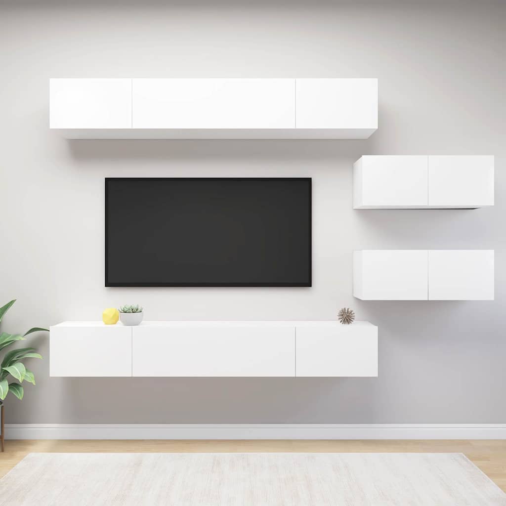 vidaXL 6 Piece TV Cabinet Set White Engineered Wood 1