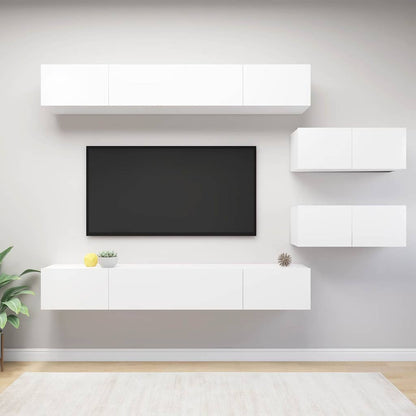 vidaXL 6 Piece TV Cabinet Set White Engineered Wood 1