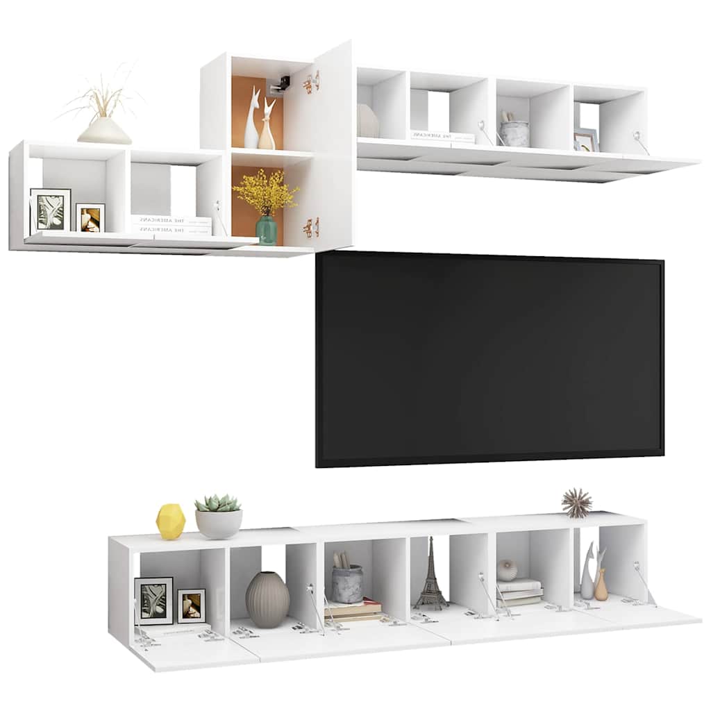 vidaXL 7 Piece TV Cabinet Set White Engineered Wood 5