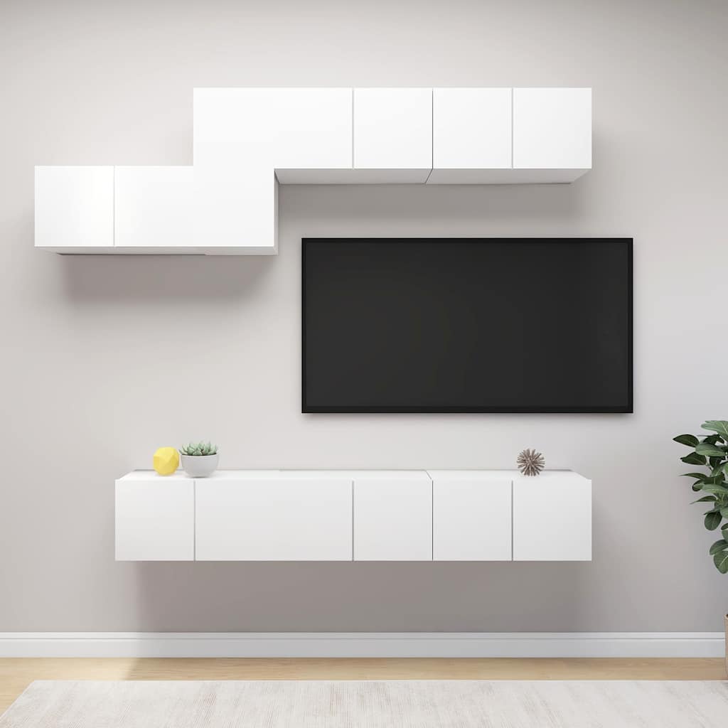 vidaXL 7 Piece TV Cabinet Set White Engineered Wood 1